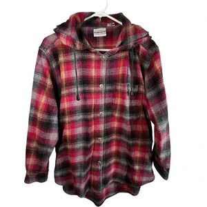 Fashion‎ Passport Women’s Cotton Pink Button-up Hooded Flannel Medium